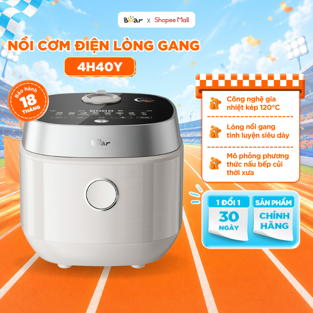 [KOL] Nồi Cơm Điện BEAR 1.5L Lòng Nồi Gang Tráng Men RC-4H40Y