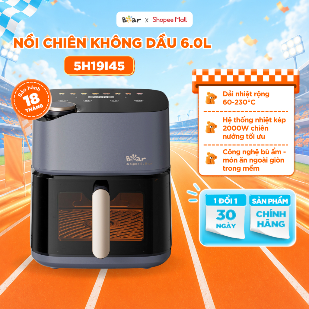 [KOL] Nồi Chiên Không Dầu Bear 6.0L Nồi Chiên Giảm Dầu Cho Thức Ăn Healthy AF-5H19I45