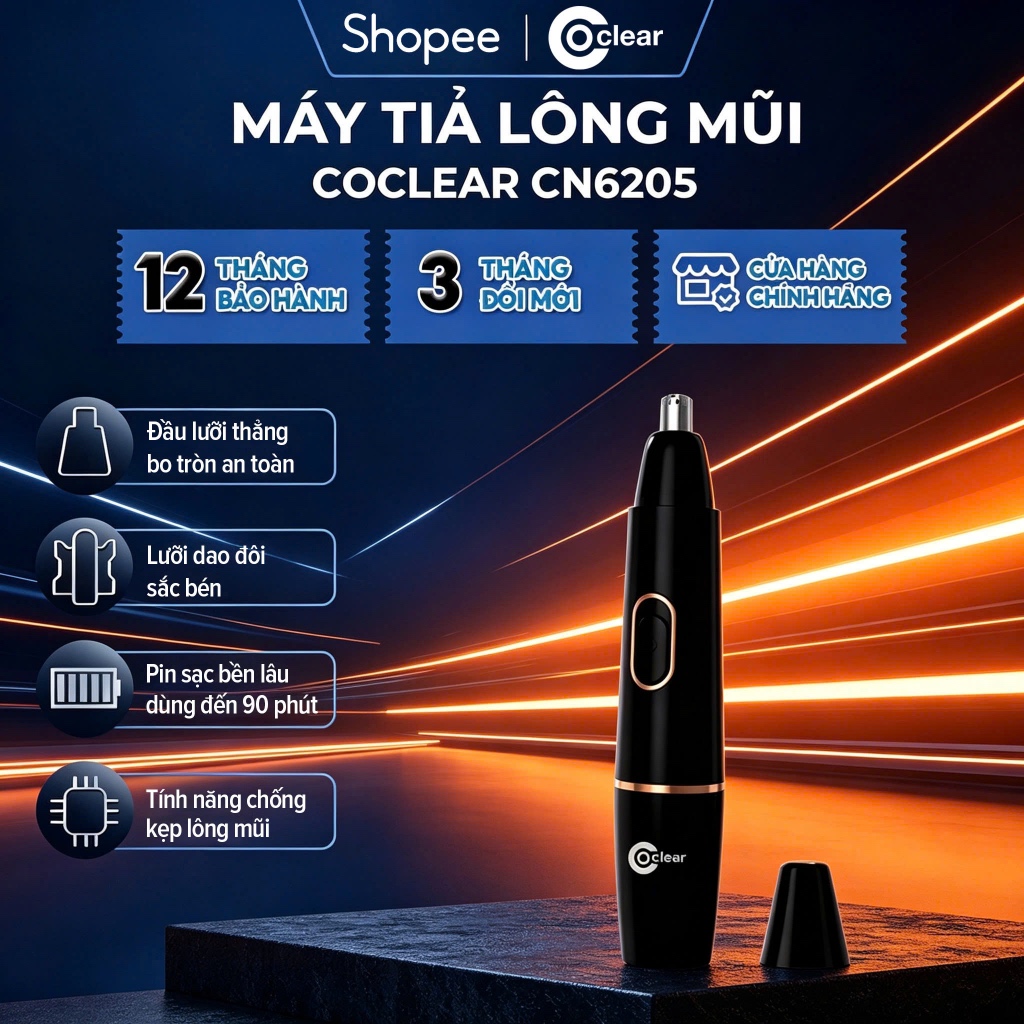 Máy tỉa lông mũi Coclear CN6205 sạc điện, lưỡi dao đôi sắc bén, đầu bo tròn an toàn, dùng đến 90 phú