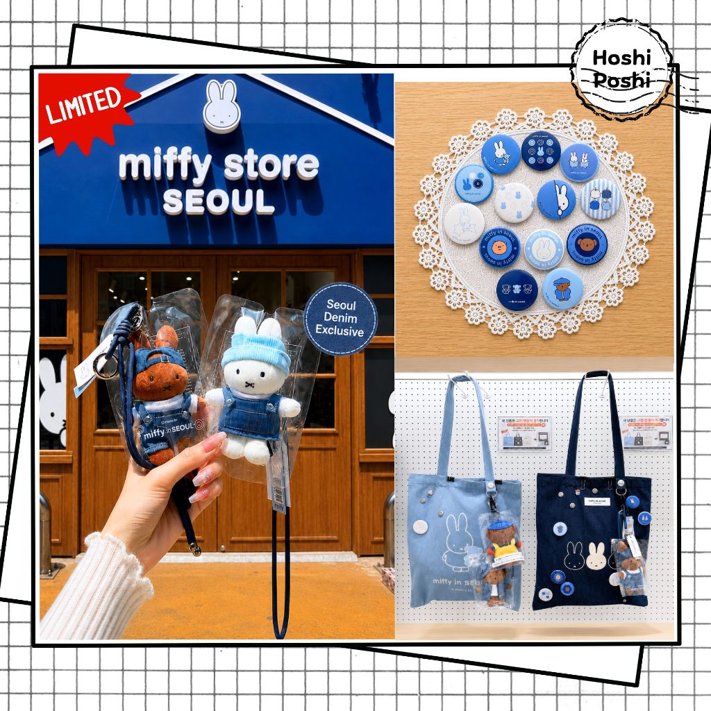 [Hàng sẵn - Chính hãng - Limited] BST Denim Miffy in SEOUL – Móc khóa Miffy, túi tote Miffy, Badge