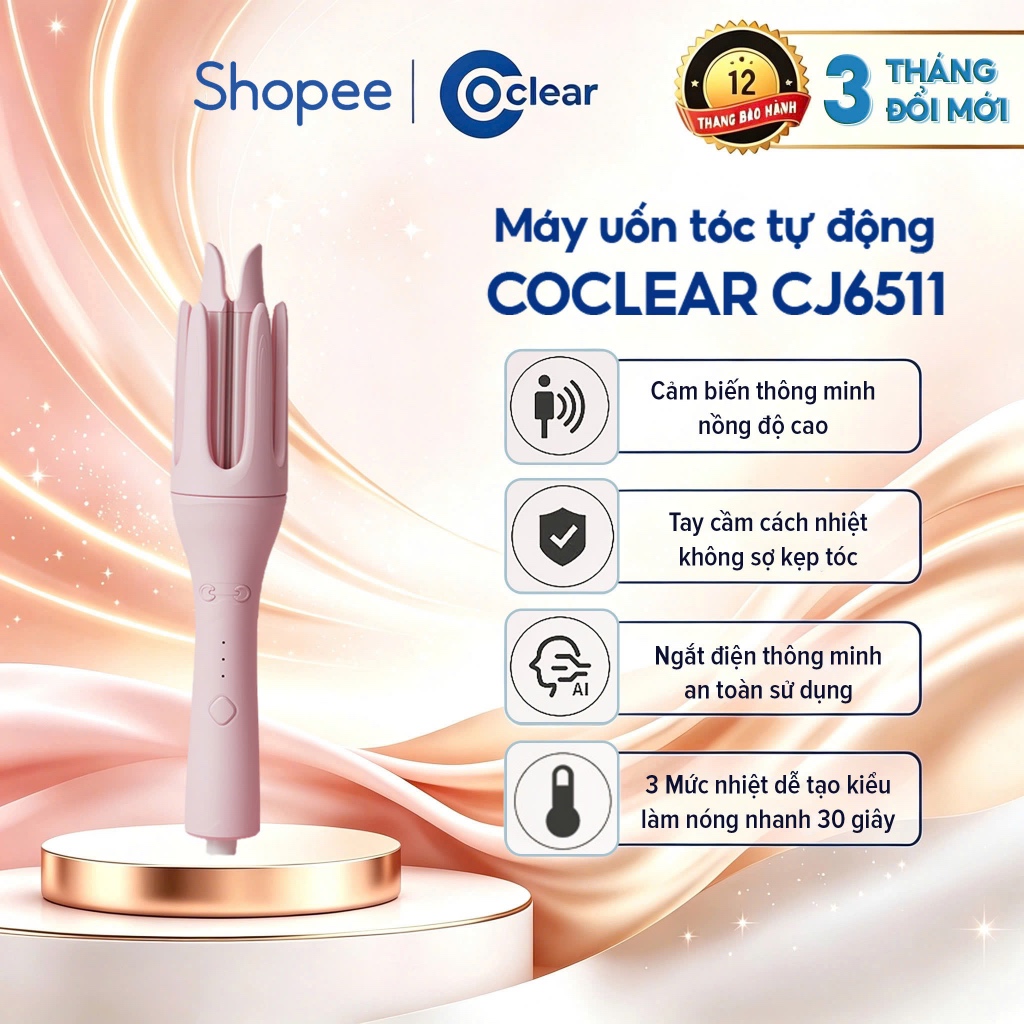 Máy uốn tóc tự động COCLEAR CJ6511, lớp phủ gốm bảo vệ tóc, điều khiển nhiệt độ ba cấp, chức năng bả
