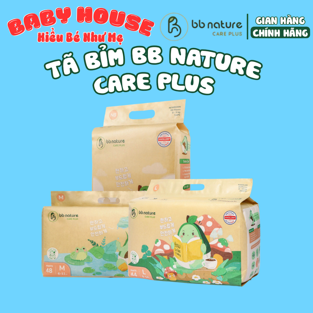 Tã/Bỉm BB Nature Care Plus tinh chất nha đam mềm mại, thấm hút tốt đủ Size từ NB đến 4XL