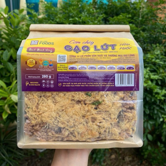 Cơm cháy gạo lứt siêu ruốc đại long foods, túi 200g, đồ ăn vặt Snack foods