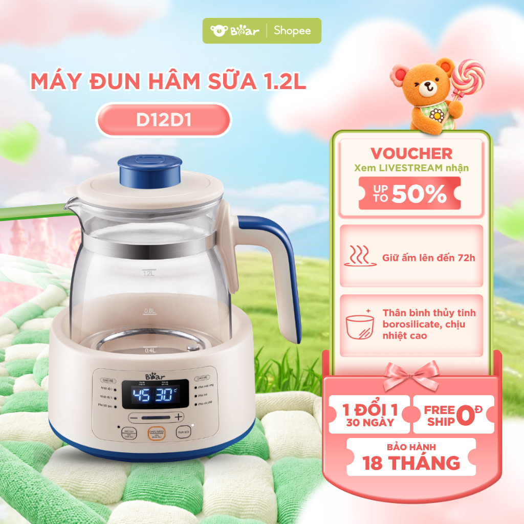 Máy Đun Nước Pha Sữa Bear TNQ - D12D1 Hâm Sữa, Pha Sữa, Pha Trà, Khử Clo, Giữ Ấm