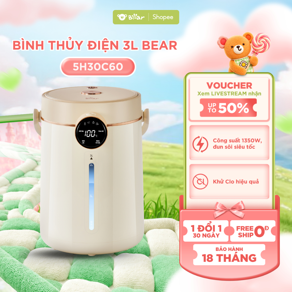 Bình Thủy Điện Bear EWB - 5H30C60 Dung Tích 3L Giữ Nhiệt, Đun Nước, Điều Khiển Cảm Ứng
