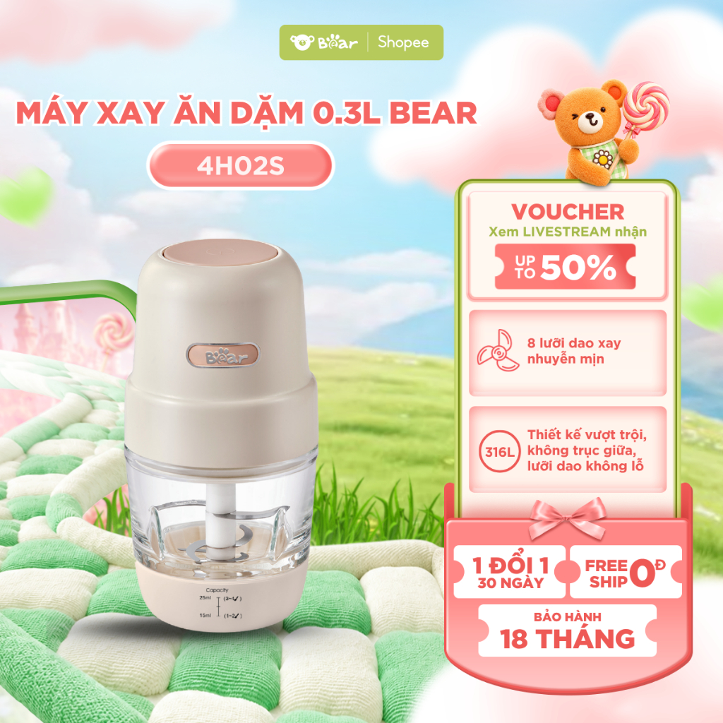 Máy Xay Ăn Dặm Bear CH-4H02S Dung Tích 0.3L Xay Thực Phẩm Cho Bé