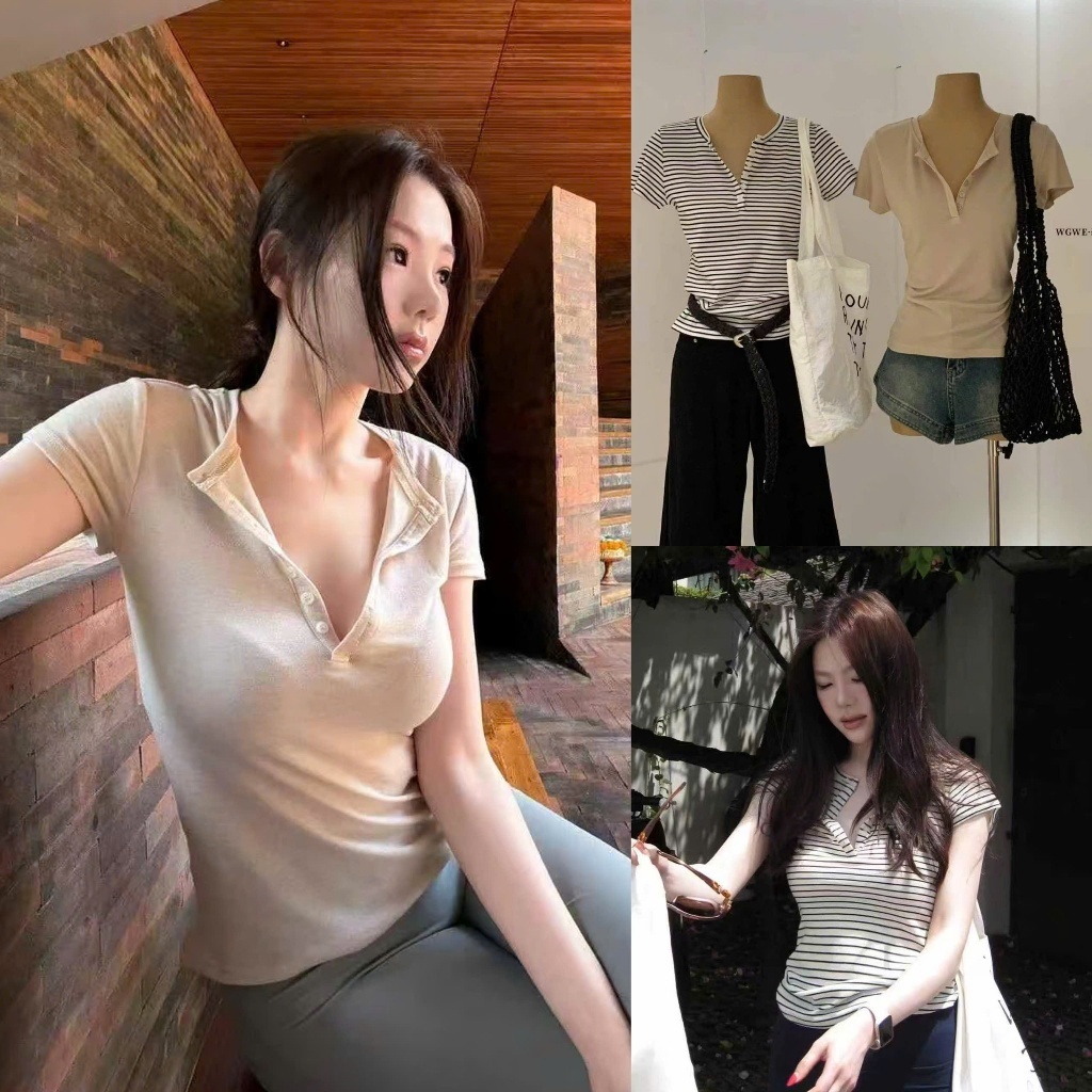 𝐍𝐠𝐨𝐜𝐚𝐧𝐡𝟔𝟗𝟓𝟗 SALE WGWE A960 Áo thun trơn ngắn tay mã #10119 phong cách basic mùa hè tiểu thư hết
