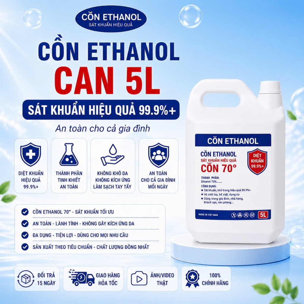 [CAN 5L] Cồn Y tế Sát Khuẩn Ethanol,Cồn Ethanol, Can 5L, Cồn 96 Độ