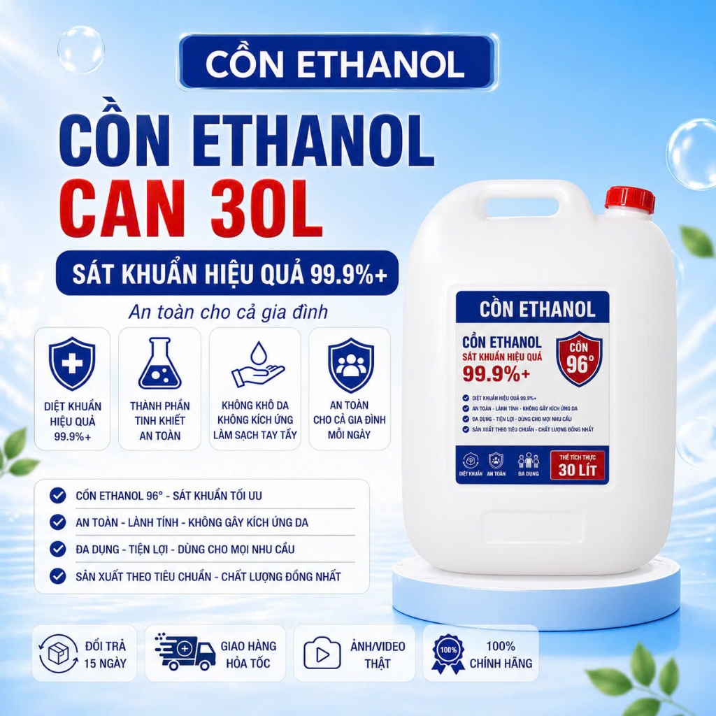 [CAN 30L] Cồn Y tế Sát khuẩn Ethanol, Cồn Ethanol, Can 30L 70 độ, 90 độ, 96 độ