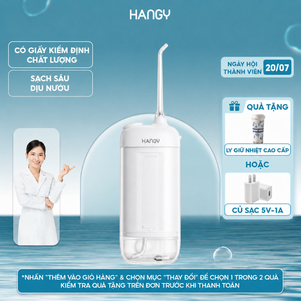 Máy tăm nước mini HANGY HM23 Pro & O16 | Tia nước mạnh, nhỏ gọn | Đổi mới trong 12 tháng