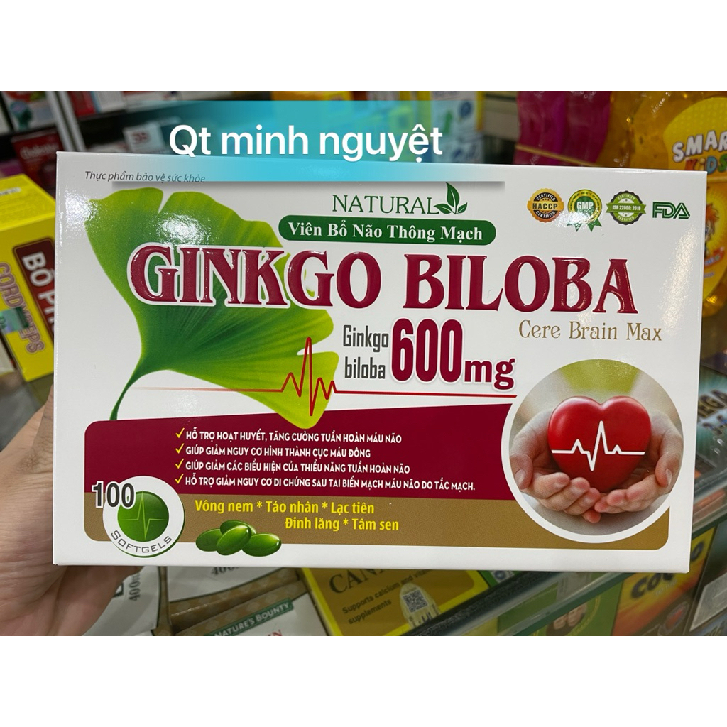 Ginkgo Biloba 600mg  Bổ Sung Dưỡng Chất Cho Não, hoạt huyết dưỡng não hộp 100v