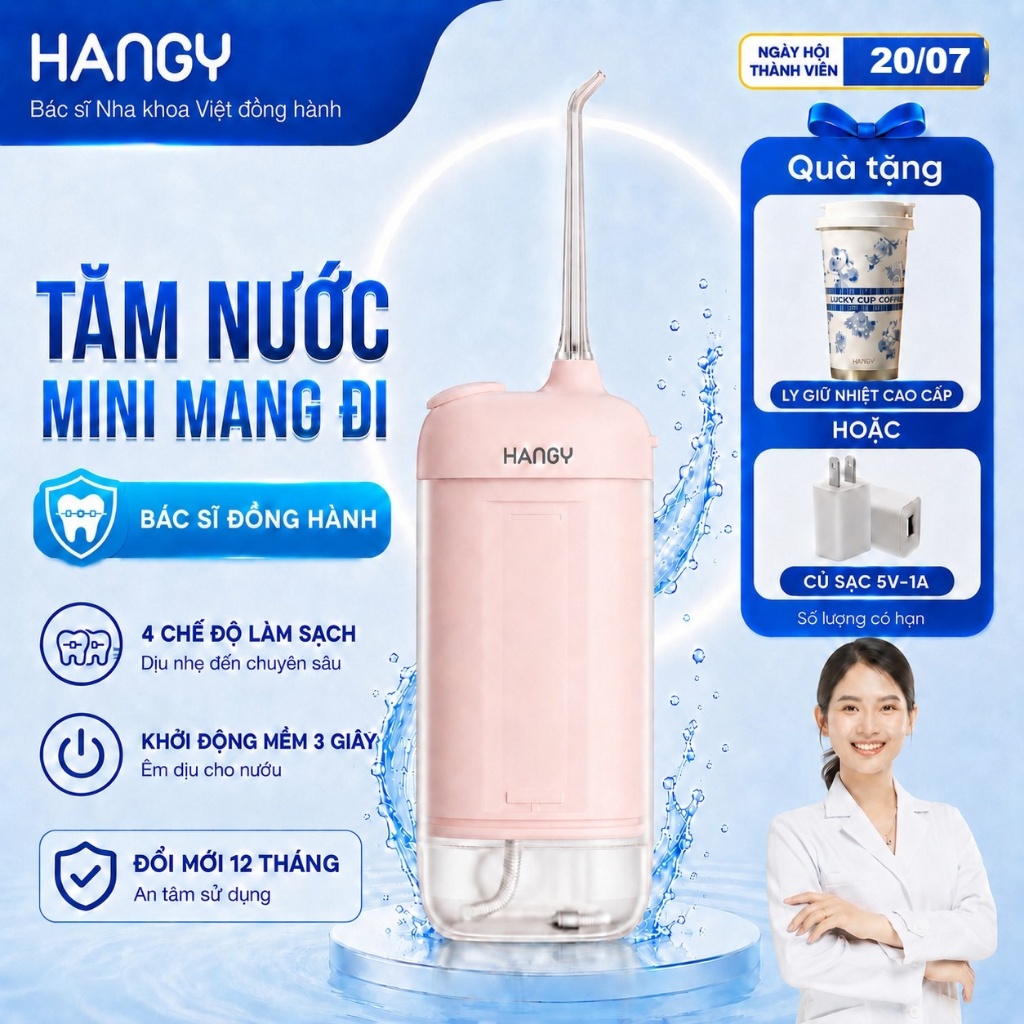 Máy tăm nước mini HANGY O16 & HM23 | Vệ sinh răng miệng sạch sâu tiện lợi [ĐỔI MỚI 12 THÁNG]