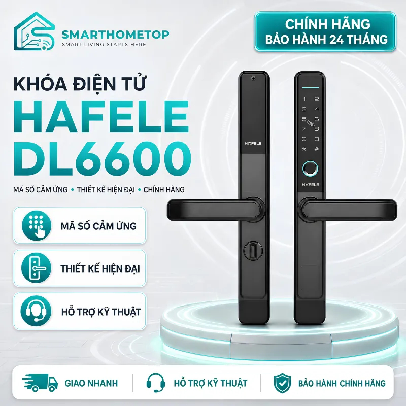 Khóa Điện Tử Cửa Nhôm Hafele DL6600 912.20.145 Vân Tay Mã Số Thẻ Từ Zigbee App Hafele Smart Living