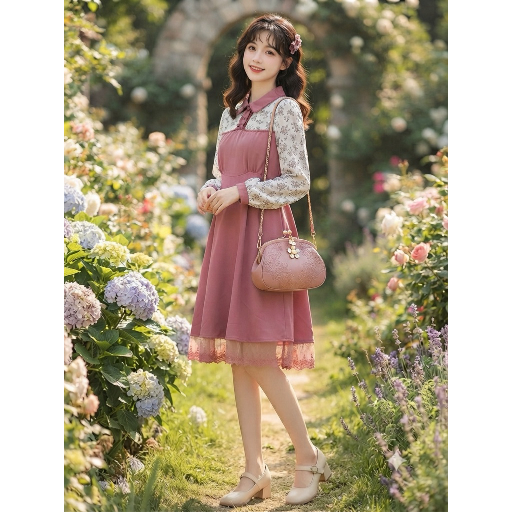 Đầm váy 2hand Nhật Axes Femme hoa hồng tiểu thư