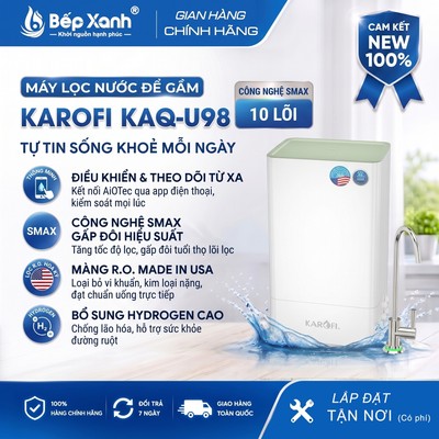 [Mới 100%] Máy lọc nước để gầm Karofi KAQ-U98 (10 Lõi Smax) - Công nghệ AioTec thông minh, Nhỏ gọn tiết kiệm diện tích