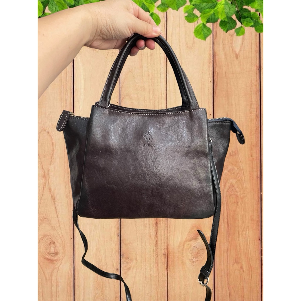 Túi si chất liệu da thật, thương hiệu 🍃ALBERO🍃Japan, size đáy 23x12, miệng 30, cao 23