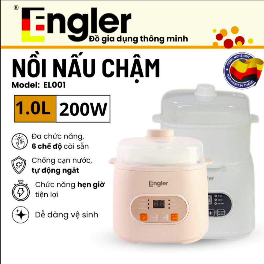 Nồi nấu cháo chậm Engler EL001 nấu cháo hầm hấp chưng yến giữ trọn chất dinh dưỡng chính hãng