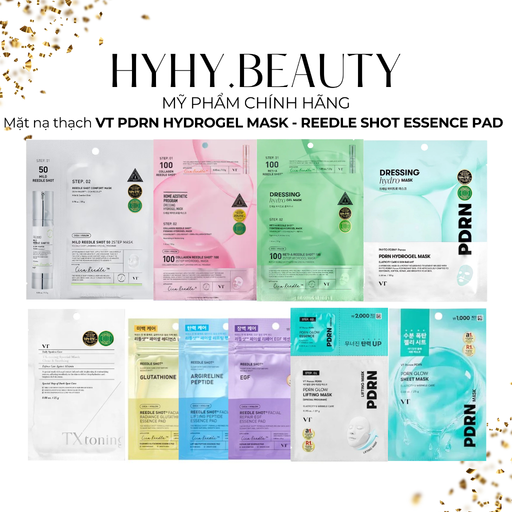 Mặt nạ thạch cấp ẩm VT PDRN HYDROGEL MASK, ESSENCE PAD, mặt nạ giấy TX-TONING SPECIAL MASK