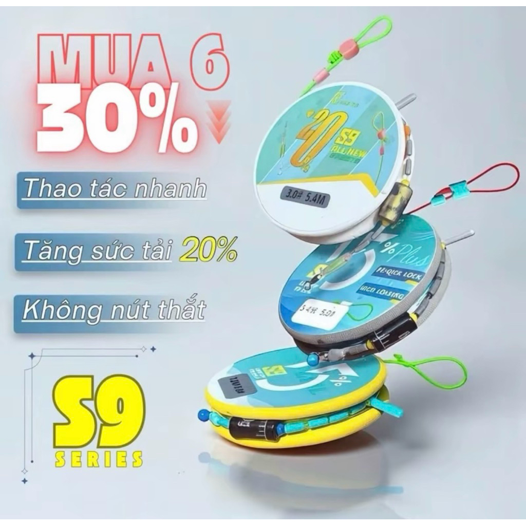 Dây Trục Câu Đài, Trục Câu Đài Buộc Sẵn S9 Fan Fishing. Phụ kiện silicon, dây pe đầu cần thế hệ mới,