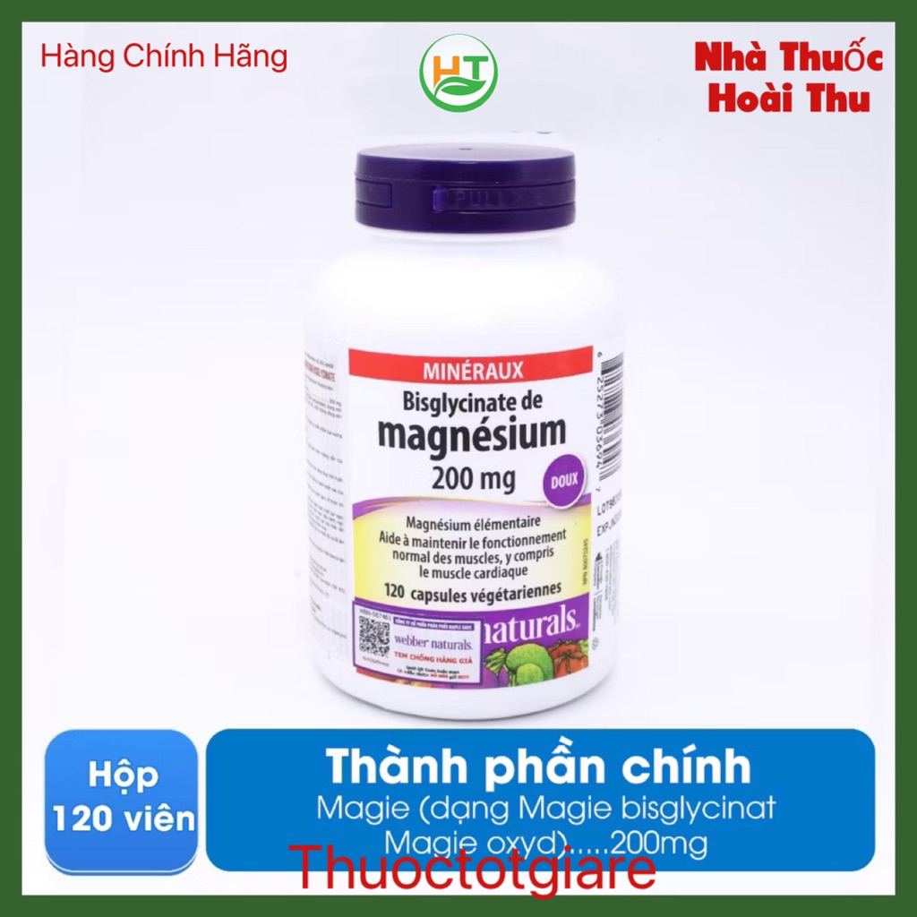 Magnesium Bisglycinate 200mg Webber Naturals (Magie Webber) - Ngủ Ngon, Giảm Căng Thẳng, Chuột Rút (