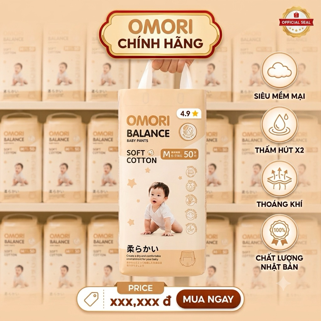 [Mã bỉm hot] Bỉm Quần Omori Balance Đủ Size M-3XL Tã Giấy Omori Soft Cotton Siêu Mỏng Thoáng Khí Cho