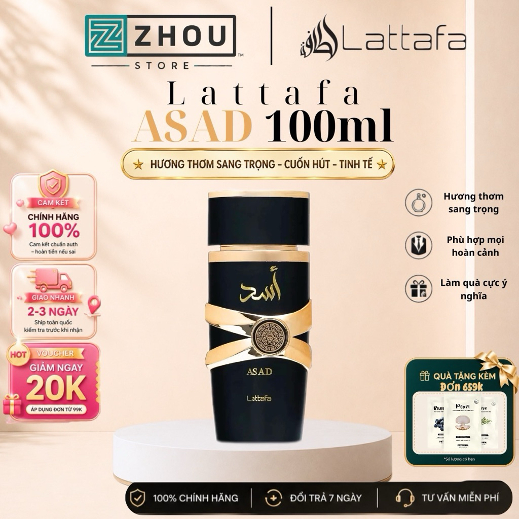 [Chính Hãng Fullseal 100ml] Nước hoa nam LATTAFA ASAD EDP nam tính, cuốn hút thơm dai.