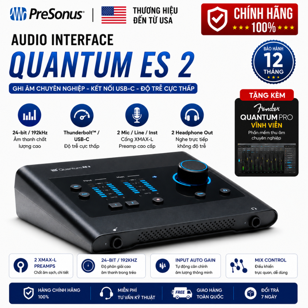 Sound Card Thu Âm PreSonus Quantum ES 2 Audio Interface USB-C Chính Hãng