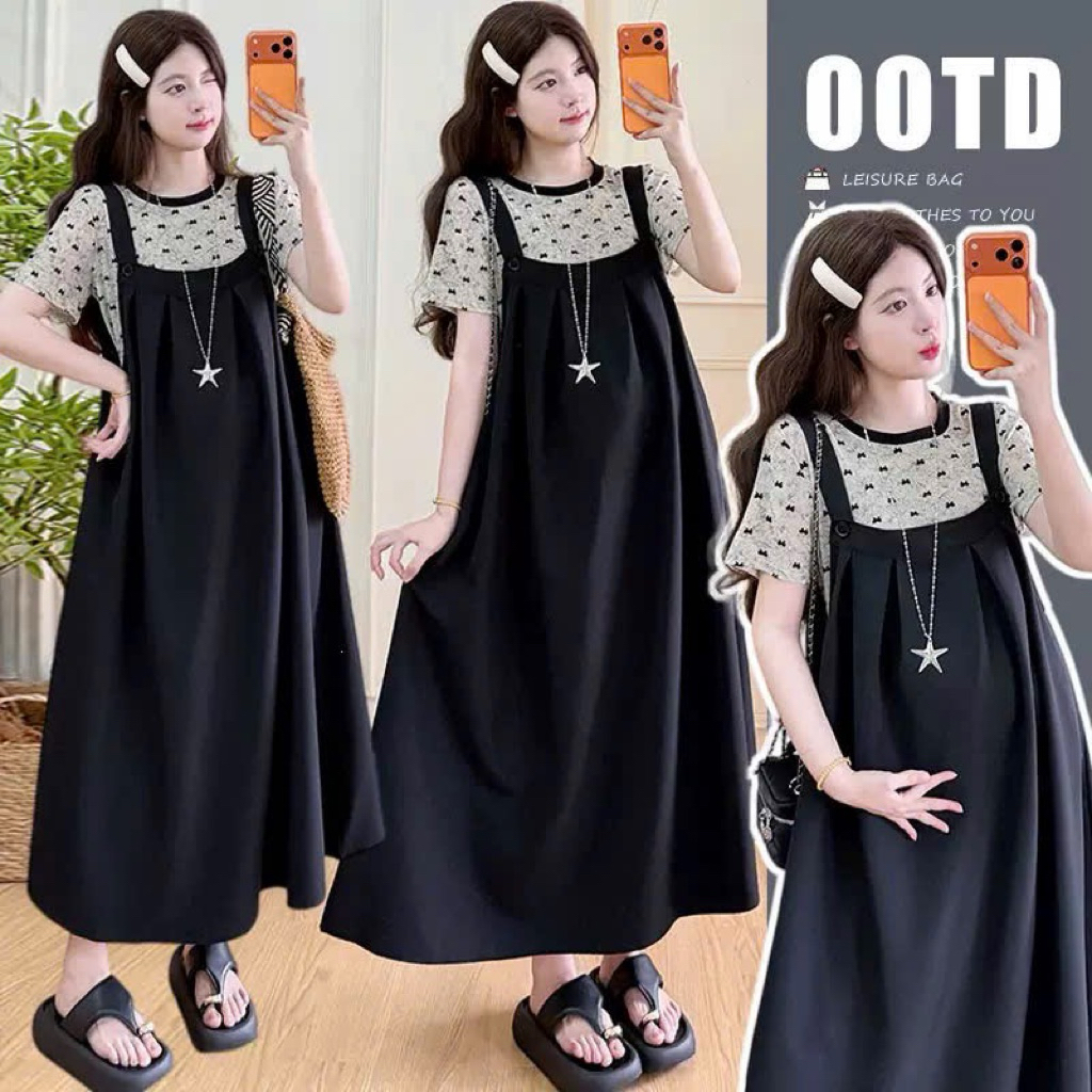 MAMA DRESS Set yếm bầu THỜI TRANG giá rẻ NEW TREND yếm chất thô Hàn kèm áo Tăm đẹp cho mẹ bầu công s
