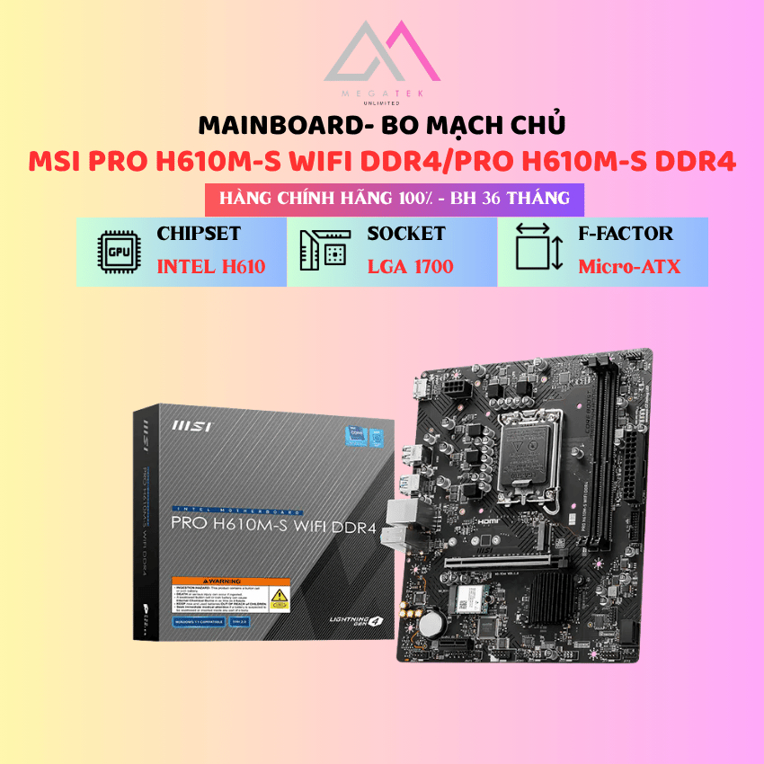 Mainboard MSI PRO H610M-S WIFI DDR4 / PRO H610M-S  (Intel H610, LGA 1700, mATX, 2×DDR4) - Hàng chính