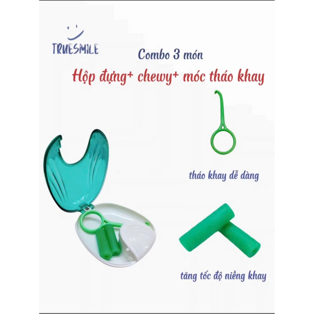Hộp đựng khay niềng Invisalign,..hàm duy trì trong suốt 3 món: Hộp đựng, chewy, móc tháo khay