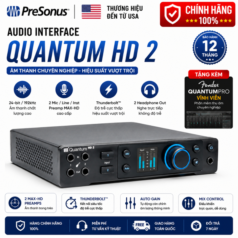 Sound Card Thu Âm PreSonus Quantum HD 2 Audio Interface USB-C Chính Hãng