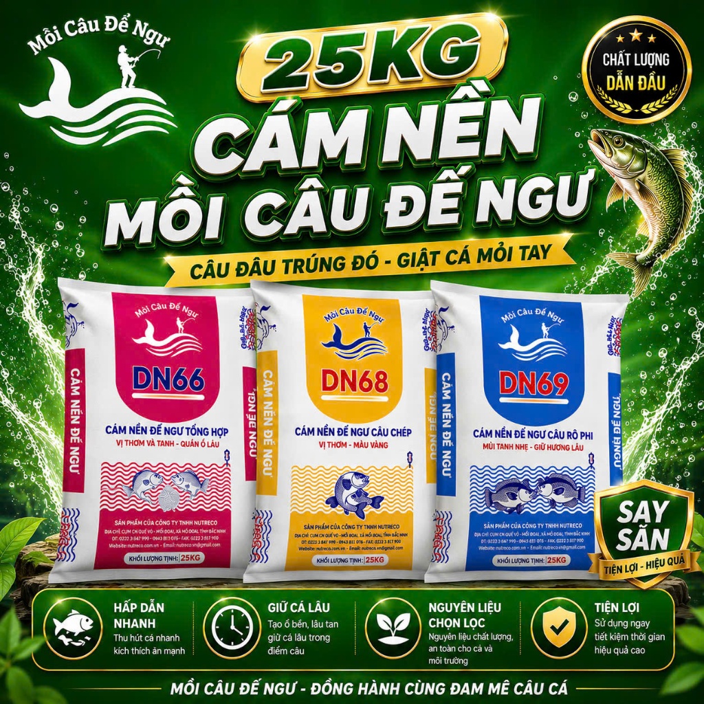 Bao 25kg (Say Sẵn) Cám Nền Mồi Câu Đế Ngư -Cám nền Chép DN68-Cám Nền Tổng Hợp DN66-Cám Nền Rô Phi DN