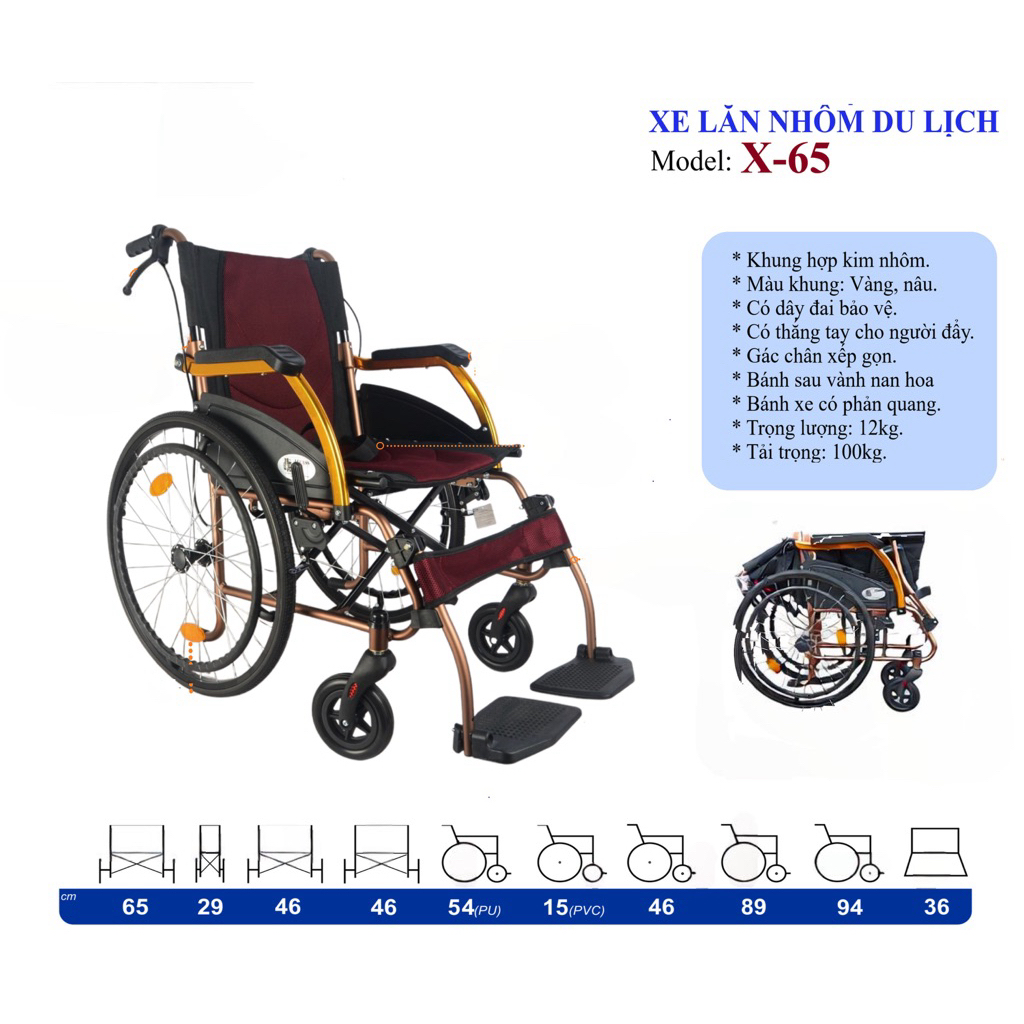 Xe Lăn Siêu Nhẹ hợp kim nhôm Lucass X65 New