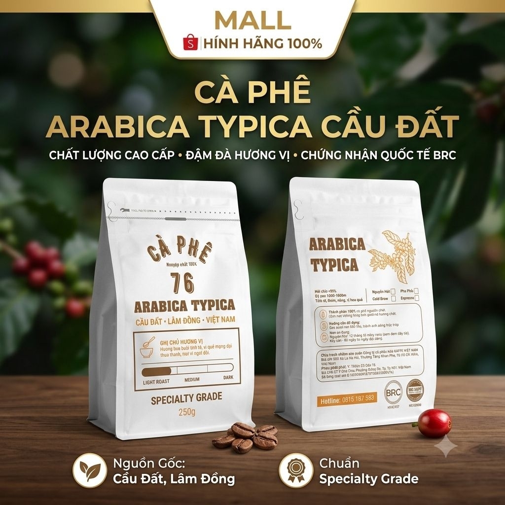 [CAO CẤP] Cà Phê Arabica Typica Cầu Đất ,Cà phê 76,cà phê đặc sản specialty,Vị Thanh Khiết,túi zip 2