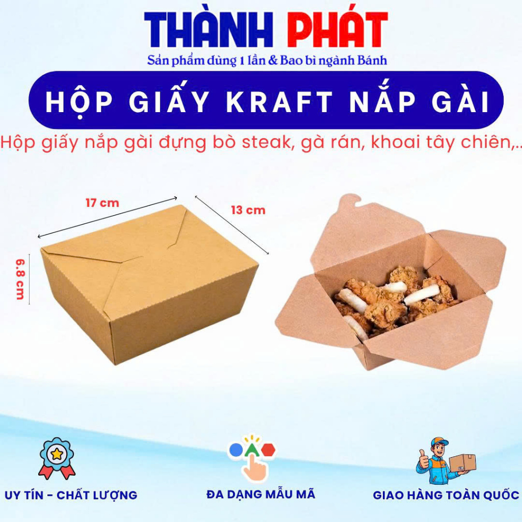 50 Hộp giấy nắp gài kraft đựng salad - Hộp giấy nắp gài đựng thức ăn - hộp giấy kraft đựng cơm