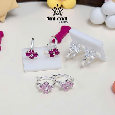 Bông Tai Bạc Cỏ 4 Lá Bấm Nhiều Màu - Minh Canh Jewelry