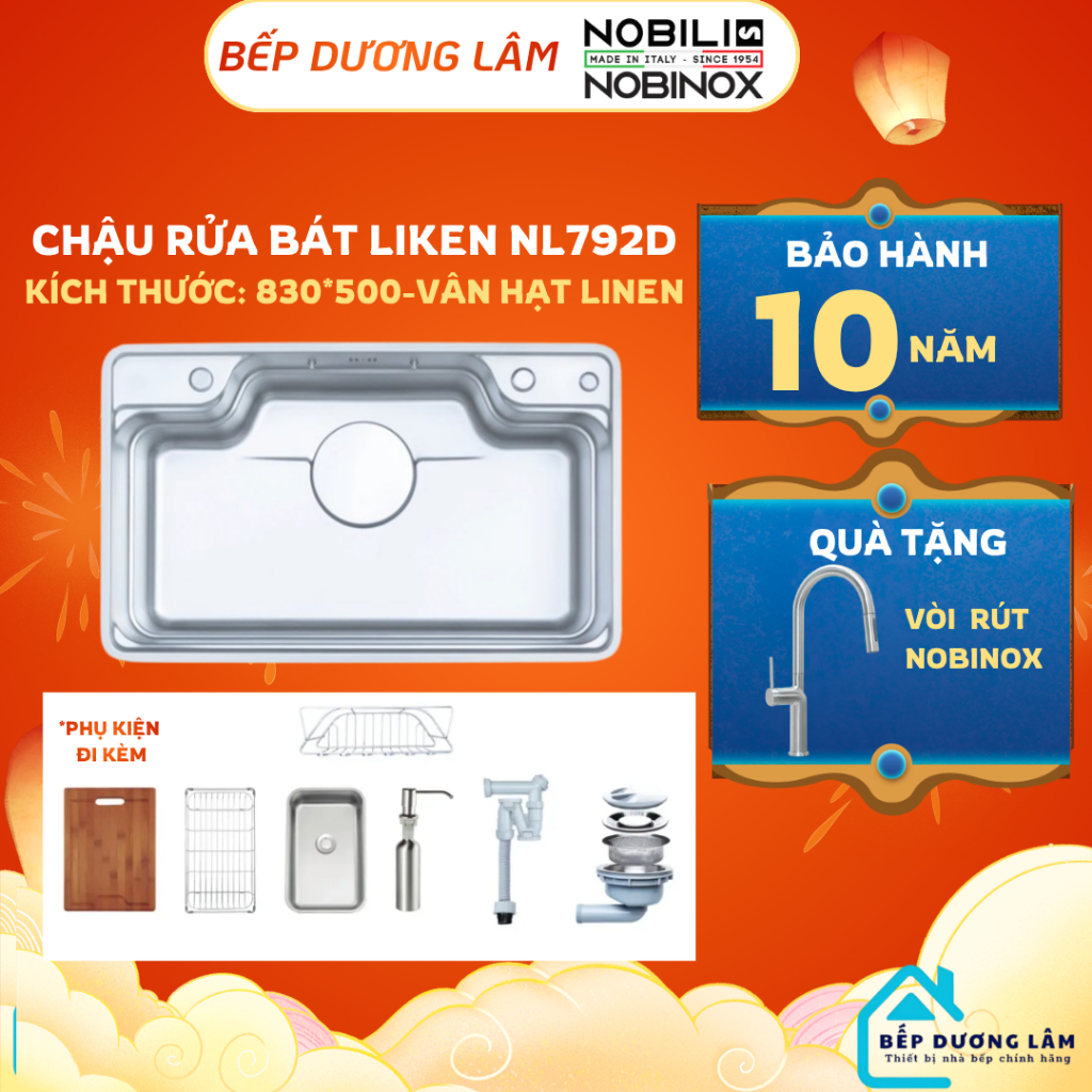 CHẬU RỬA BÁT NOBINOX LIKEN NL792D | KÍCH THƯỚC 83X50CM|CAM KẾT 100 CHÍNH HÃNG