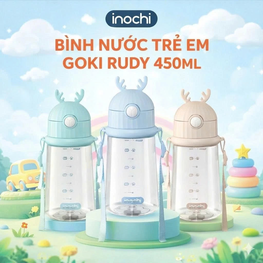 Bình nước Goki Rudy Inochi 450ml cao cấp - Quà Tặng bỉm Moony - Simgphone