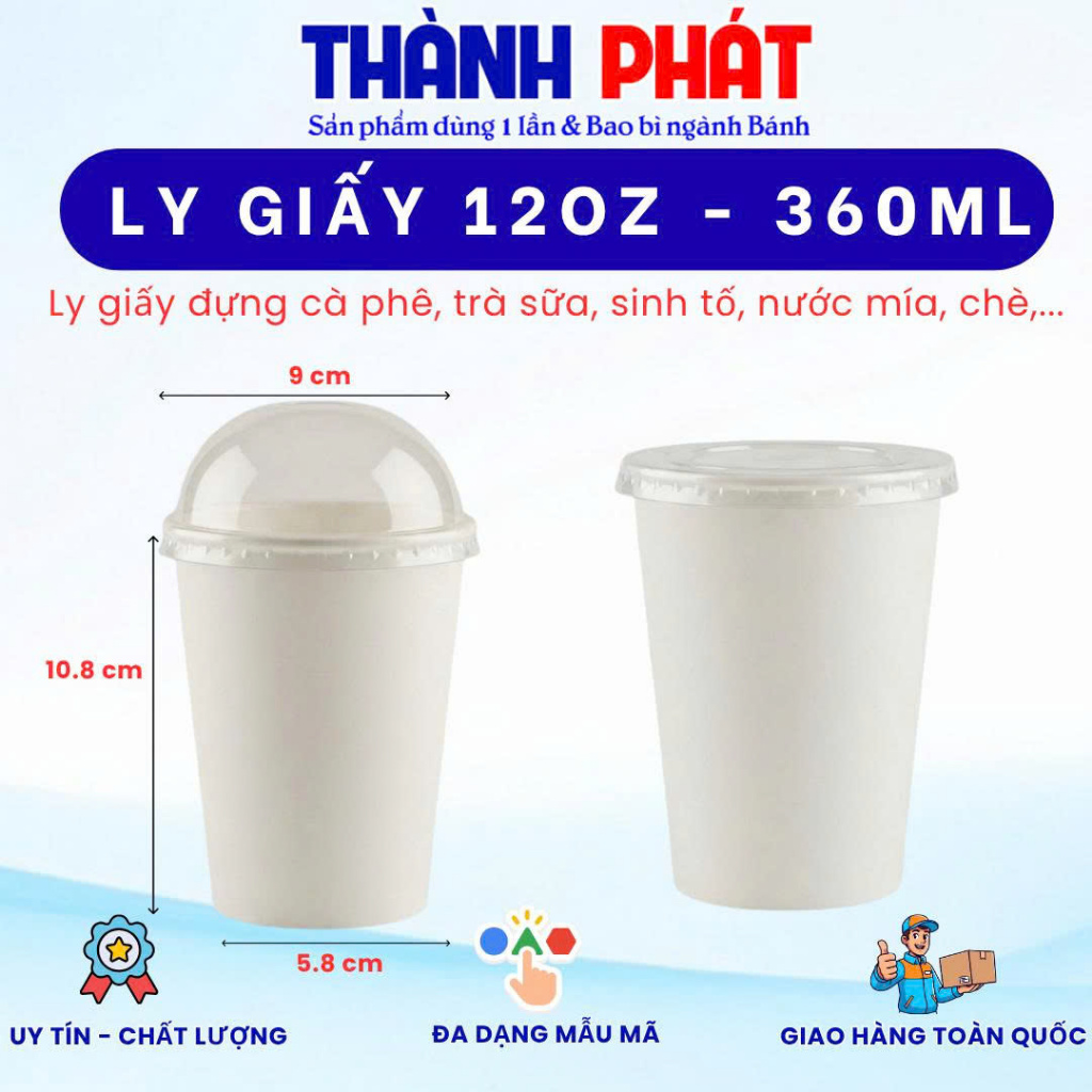 50 Ly giấy 360ml - Ly giấy trắng 12oz - Ly giấy đựng cafe