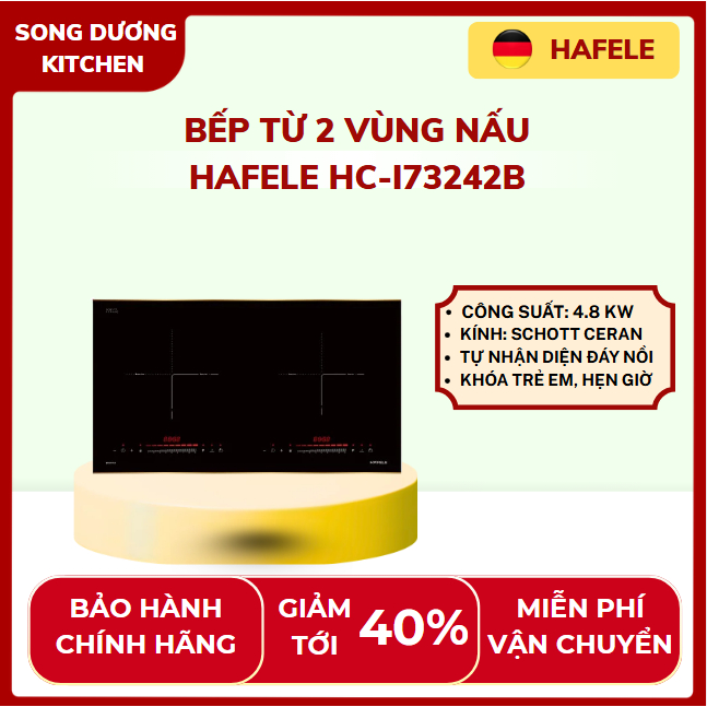 Bếp từ 2 vùng nấu HC-I73242B Hafele 4,8kW mặt kính Schott Ceran, khóa trẻ em, hẹn giờ-536.61.857