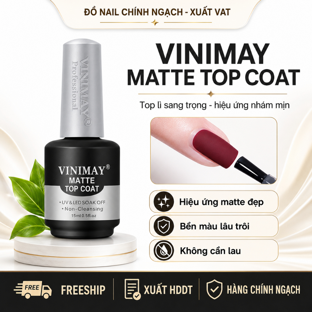 TOP LÌ VINIMAY MATTE TOP COAT 15ML – HIỆU ỨNG NHÁM MỜ