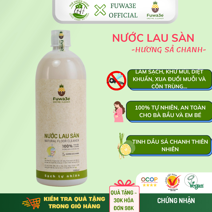 Nước Lau Sàn Sinh Học FUWA3E 1L–Tinh Dầu Sả Chanh- Đuổi Muỗi, Diệt Khuẩn, An Toàn Cho Da Nhạy Cảm