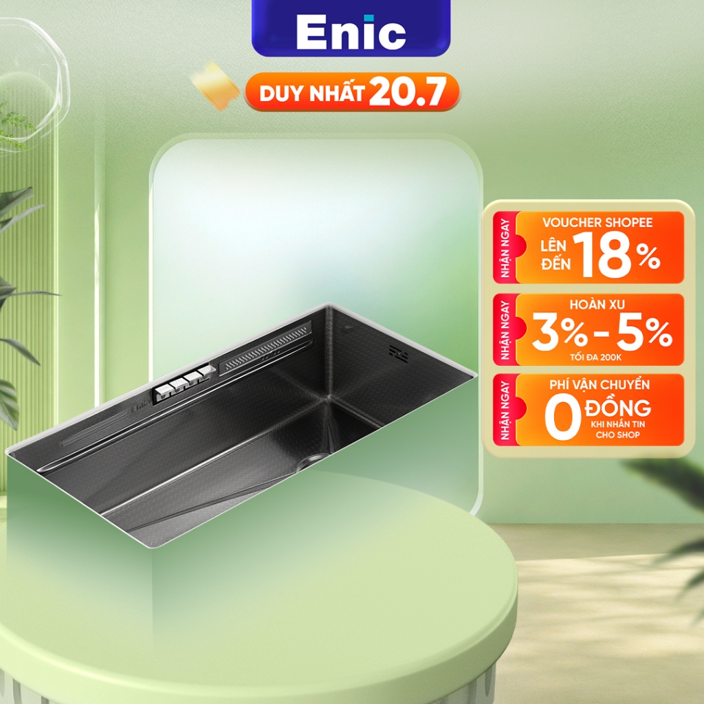 Bồn rửa chén Enic DK4 1 ngăn cỡ lớn phím âm, van điều chỉnh nóng lạnh, phủ nano cao cấp