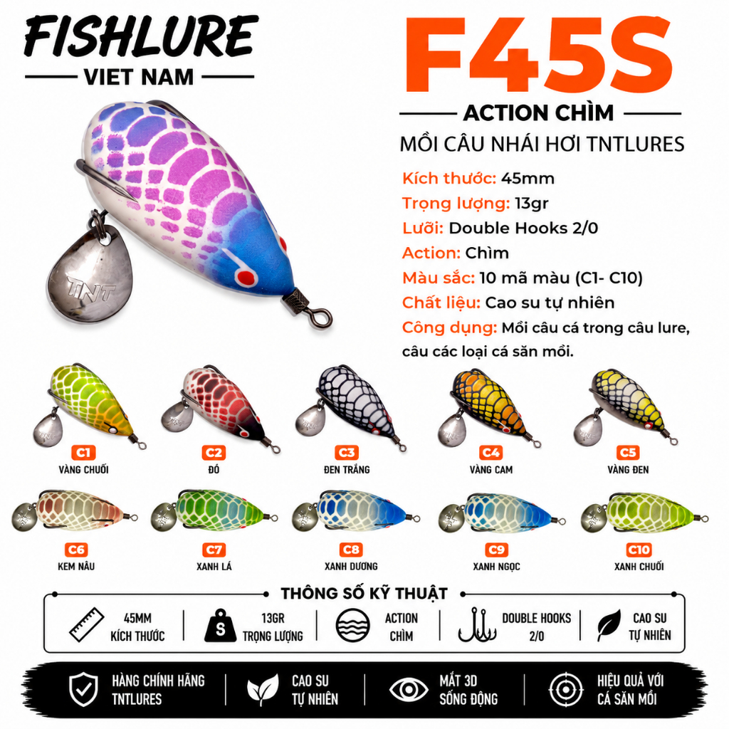 Mồi Lure Nhái Hơi F45S | 4,5cm - 13g