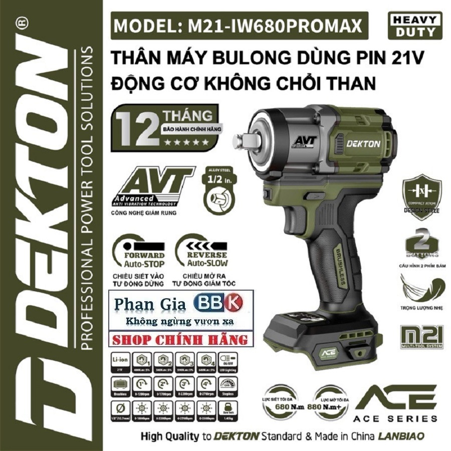 Máy Siết Bulong Dekton 680Nm M21-IW680PROMAX - Motor Brushless, Không chổi than, Bảo Hành 12 tháng