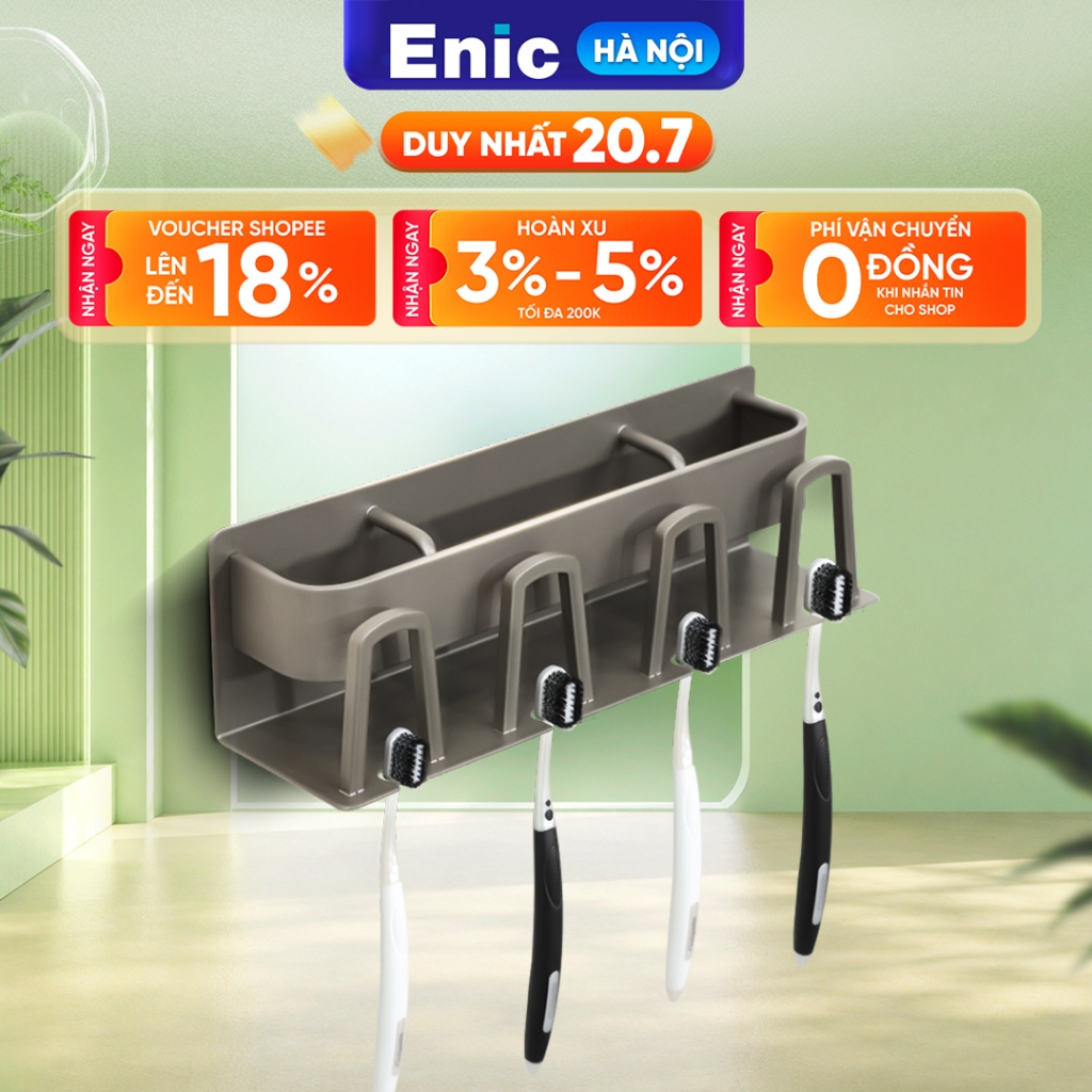 Giá treo bàn chải đánh răng Enic, chất liệu hợp kim nhôm chống gỉ, thiết kế ngăn ứ đọng nước