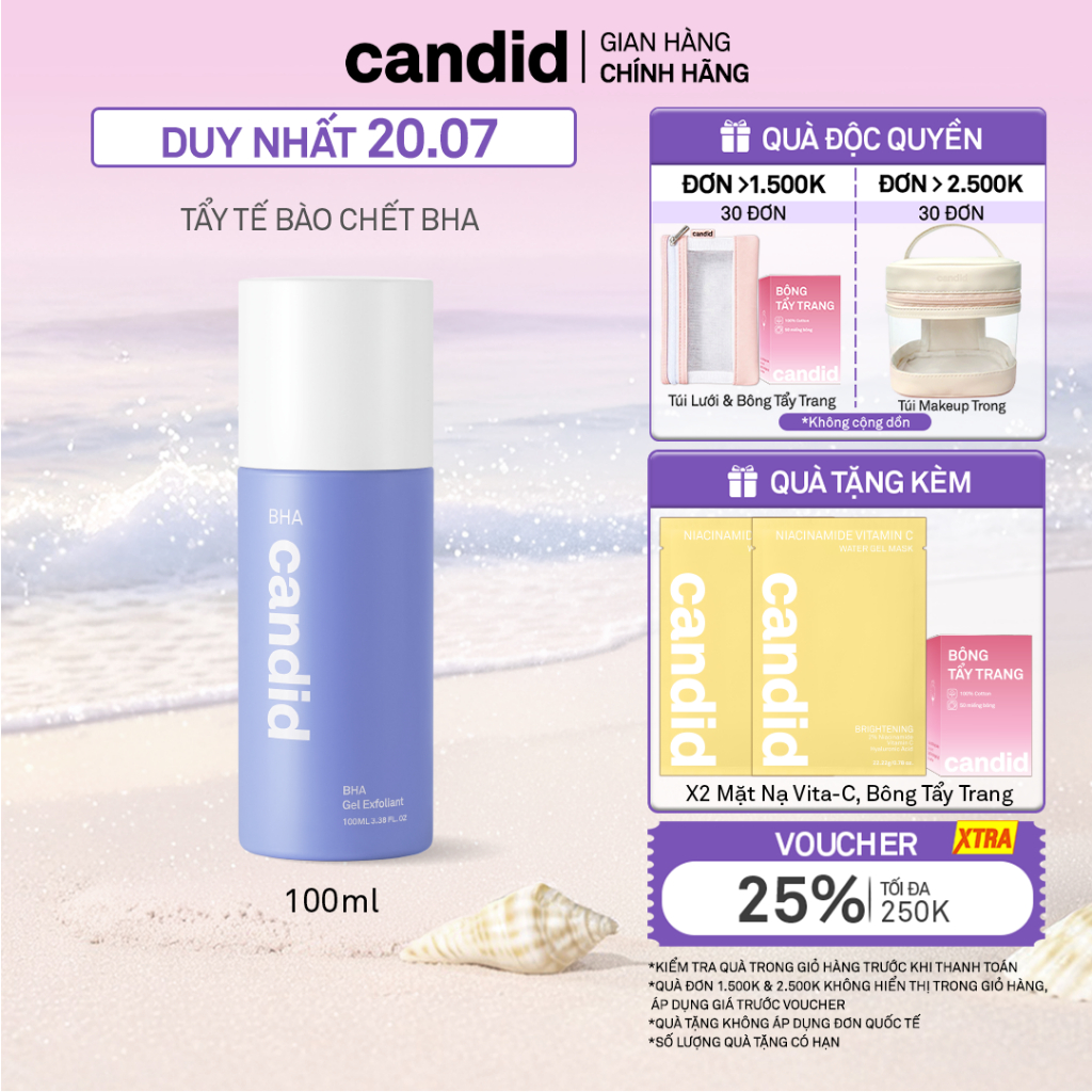 Hoạt Chất BHA Tẩy Tế Bào Chết & Thông Thoáng Lỗ Chân Lông - CANDID BHA Gel Exfoliant 100ml