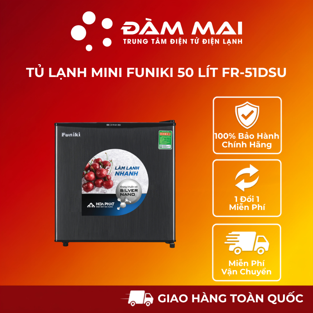 Tủ Lạnh mini Funiki 50 Lít FR-51DSU Cửa Thép - Tiết Kiệm Điện, Nhỏ Gọn Cho Phòng Trọ, Khách Sạn