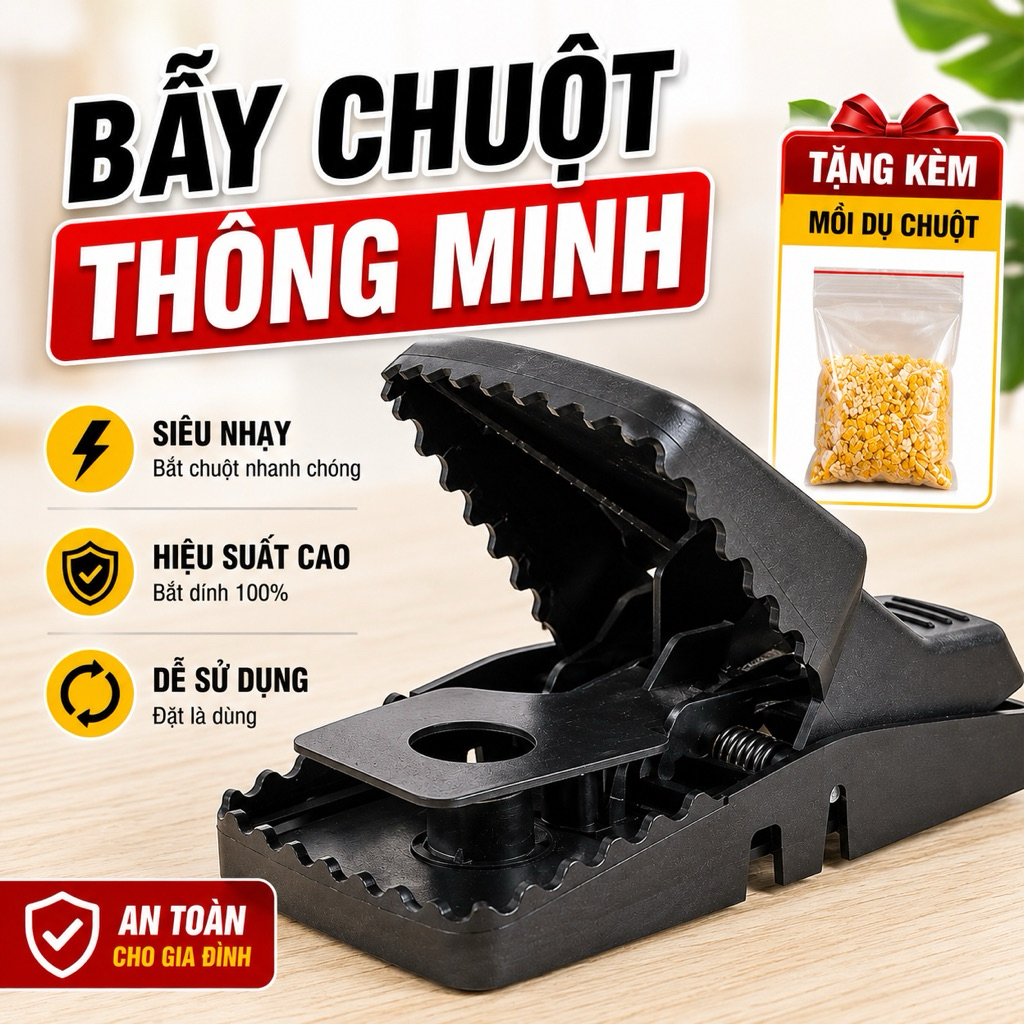 COMBO 10 Cái  Bẫy Chuột Thông Minh Tặng Kèm Mồi Dụ Chuột Miễn phí - Dễ Đặt, Bắt Chuột Nhanh siêu nhạ