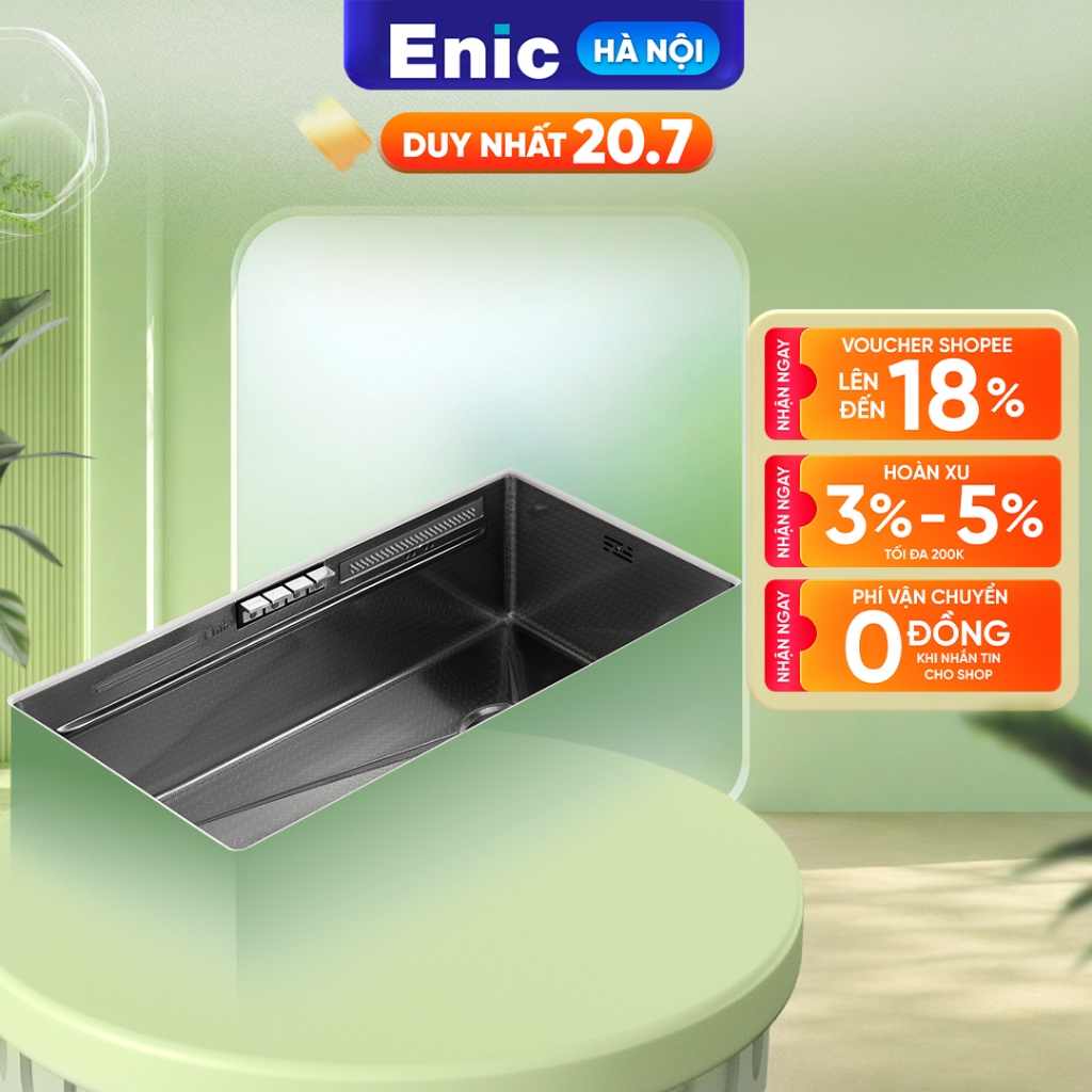 Bồn rửa chén Enic DK4 1 ngăn cỡ lớn phím âm, van điều chỉnh nóng lạnh, phủ nano cao cấp